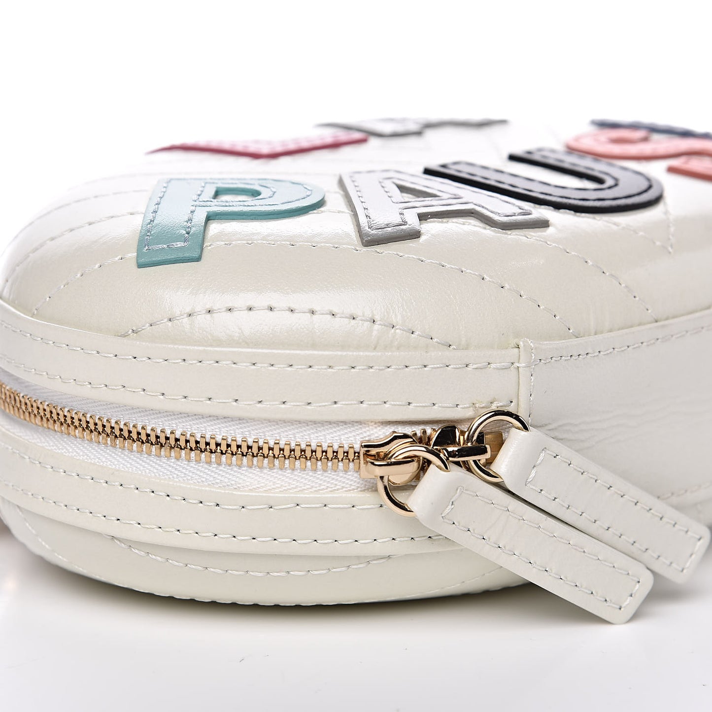 Embroidered Lambskin Chevron Quilted La Pausa Evening Bag White