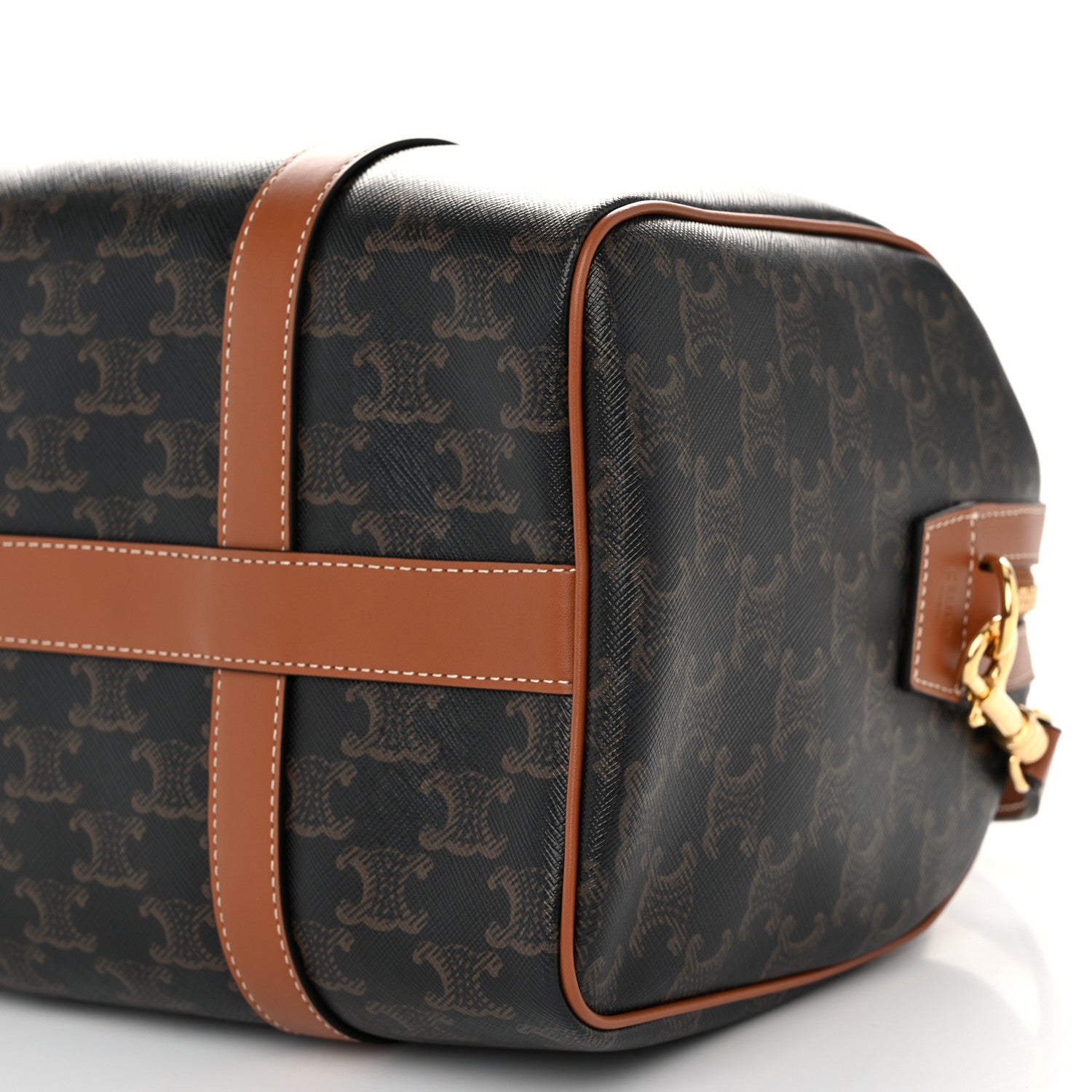 Celine Triomphe Canvas Calfskin Boston Bag Tan 10 of 11