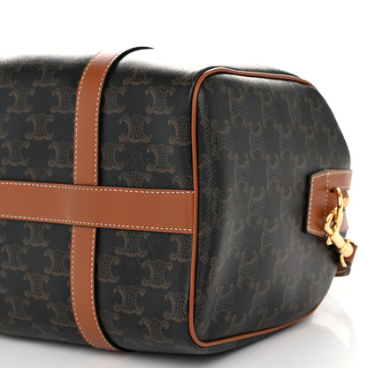 Celine Triomphe Canvas Calfskin Boston Bag Tan 10 of 11