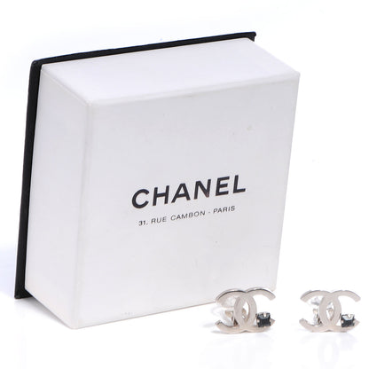 Chanel Black Stone CC Logo Clip On Earrings Silver 3 of 6