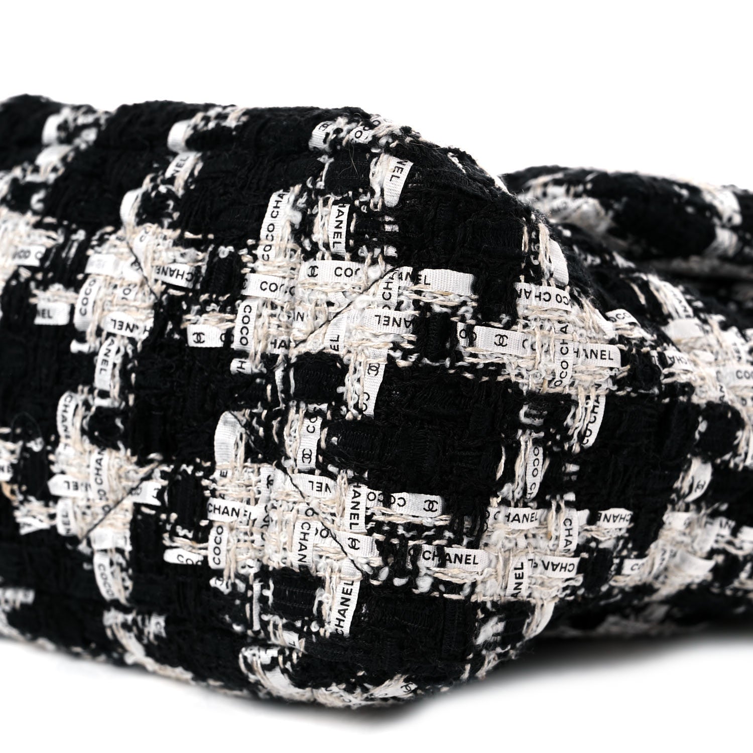 Chanel Tweed Quilted Large Chanel 19 Flap Black Ecru White 6 of 10