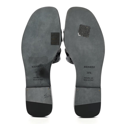 Hermes Ostrich Oran Sandals 38.5 Black 6 of 10