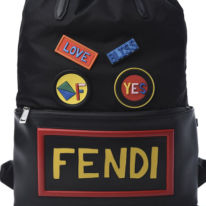 Fendi Nylon Vitello Faces Vocabulary Drawstring Backpack Black 7 of 10