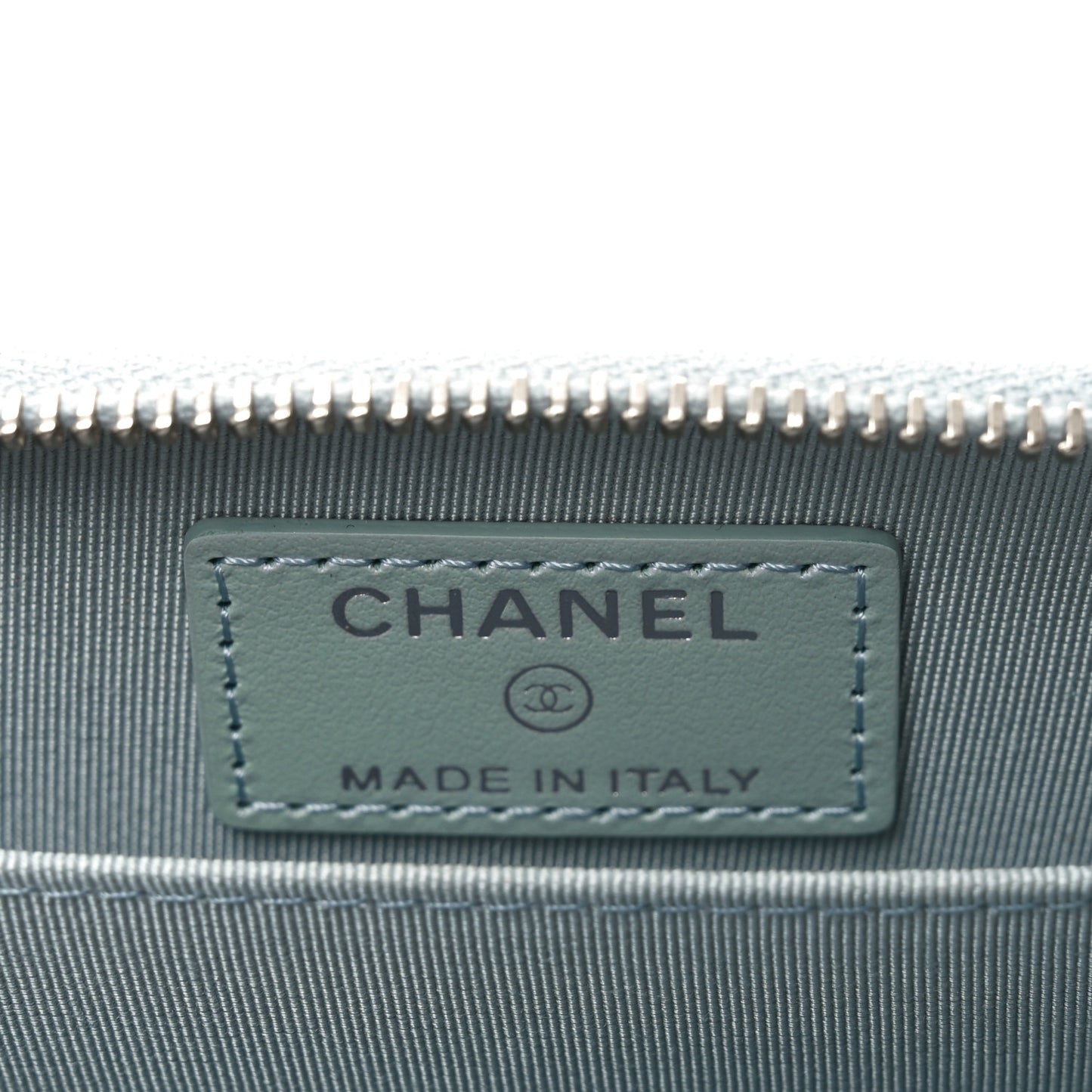 Iridescent Calfskin Quilted Zip Coin Purse Wallet Light Blue