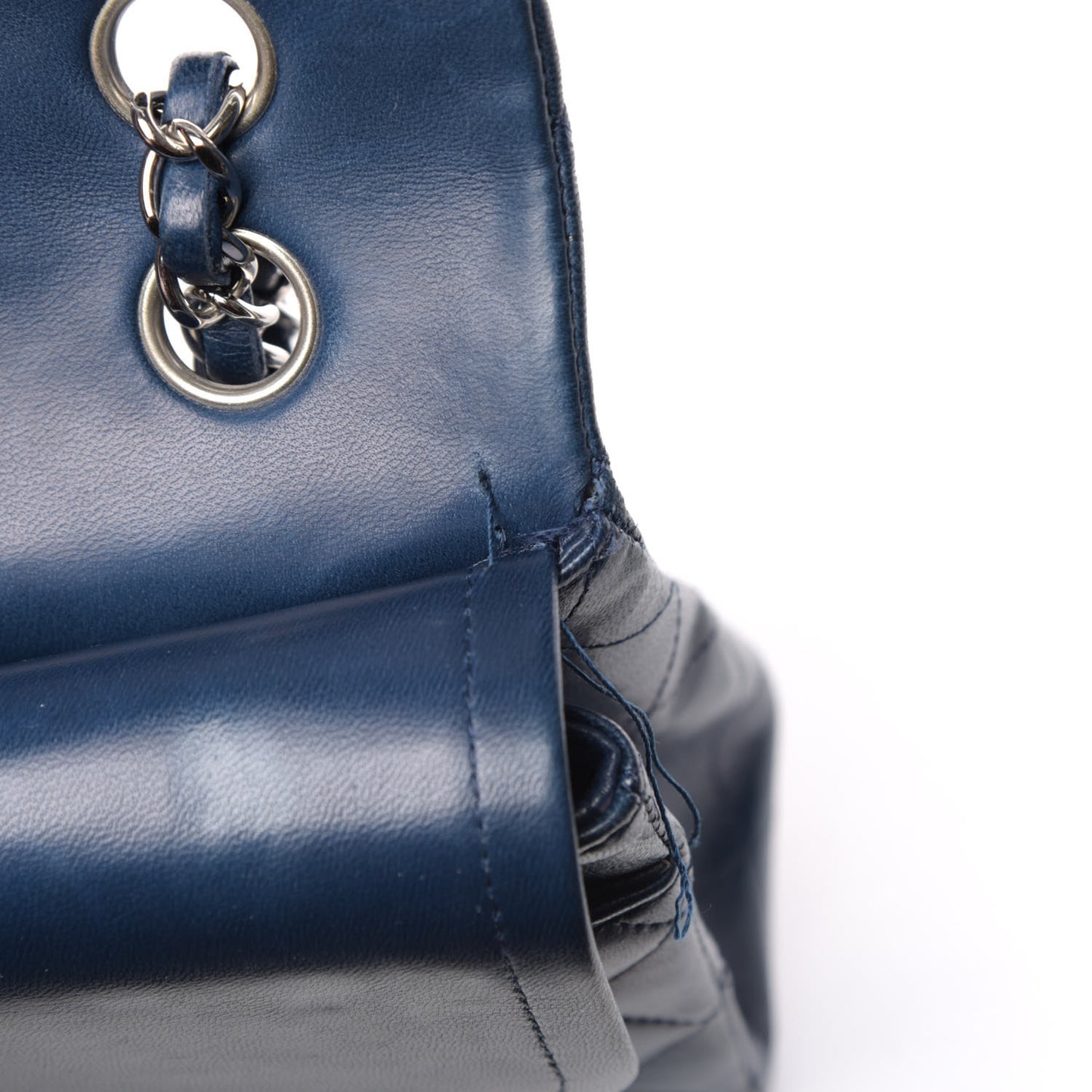 Lambskin Quilted Medium Double Flap Dark Blue
