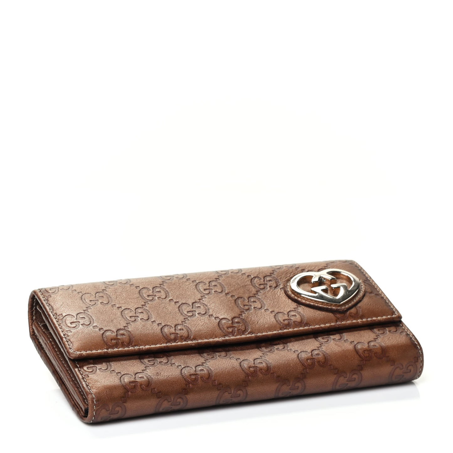 Metallic Guccissima Lovely Heart Continental Wallet Bronze