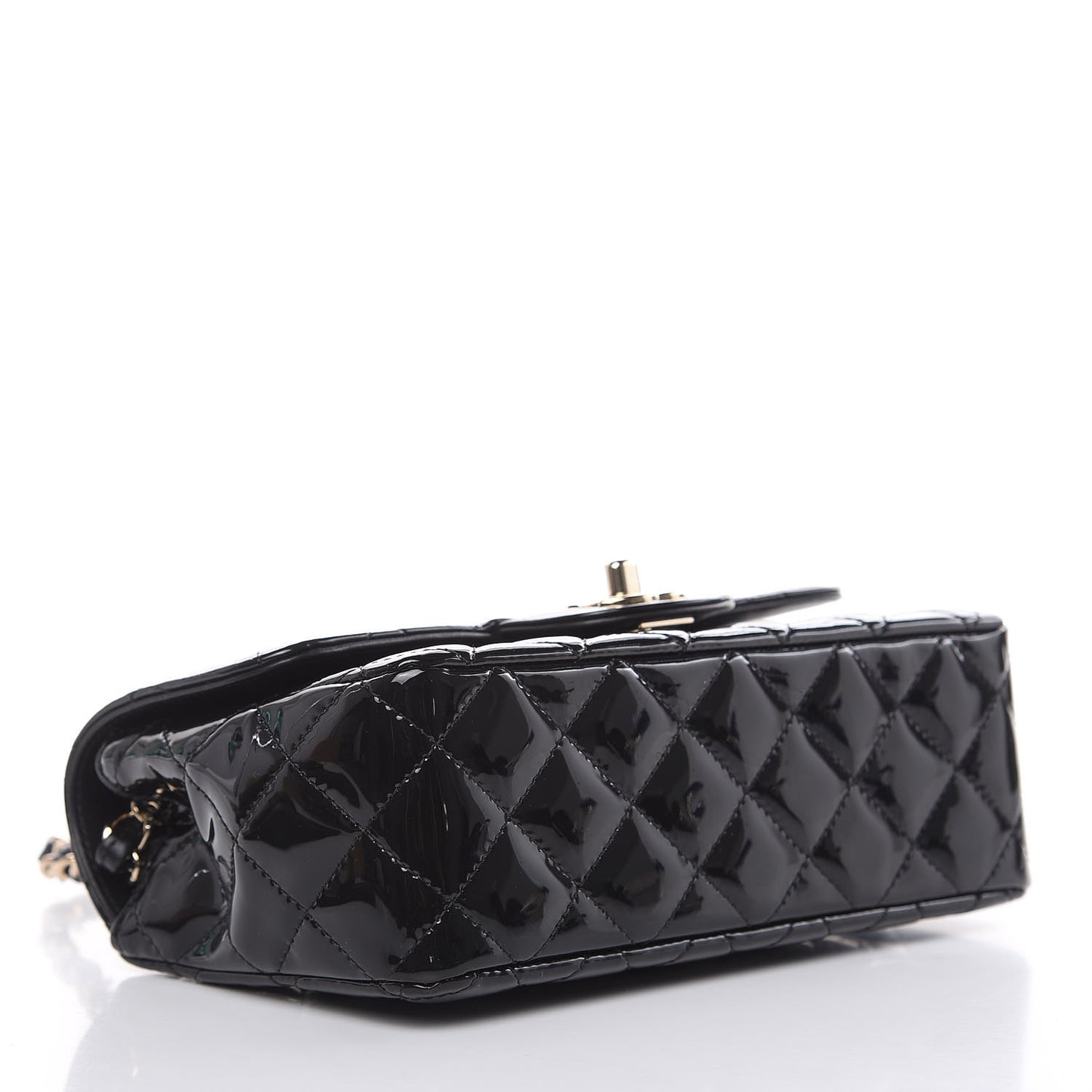 Patent Calfskin Quilted Mini Rectangular Flap Black
