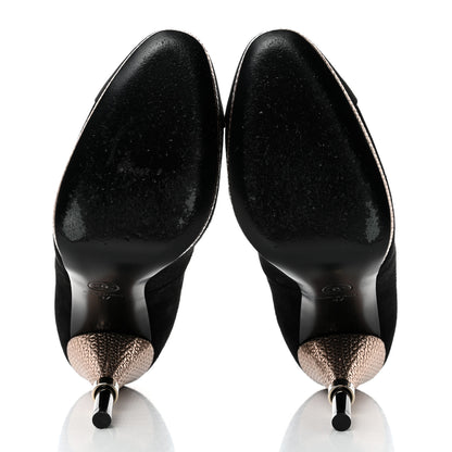 Chanel Suede Calfskin Satin Cap Toe CC Pumps 37 Black 5 of 9