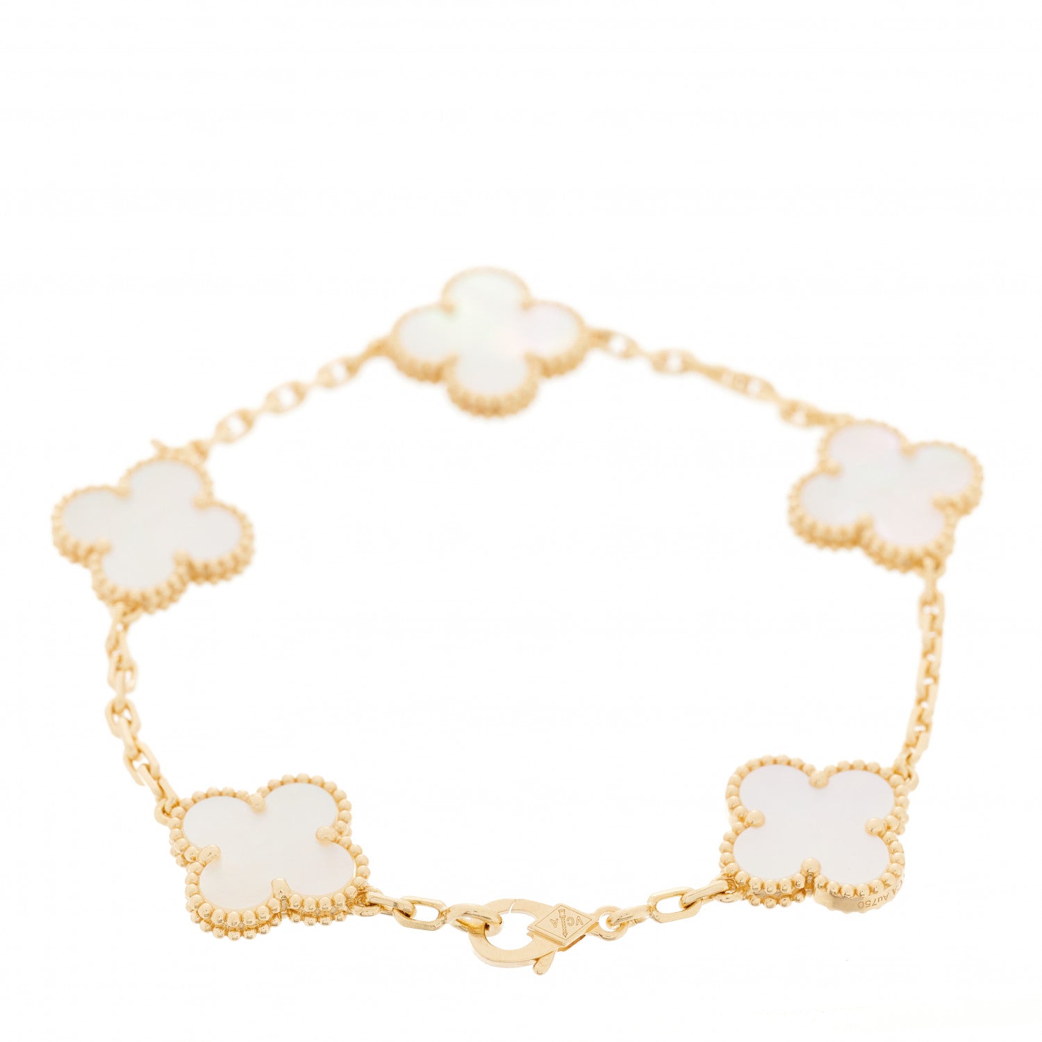 Van Cleef & Arpels 18K Yellow Gold Mother of Pearl 5 Motifs Vintage Alhambra Bracelet 2 of 7