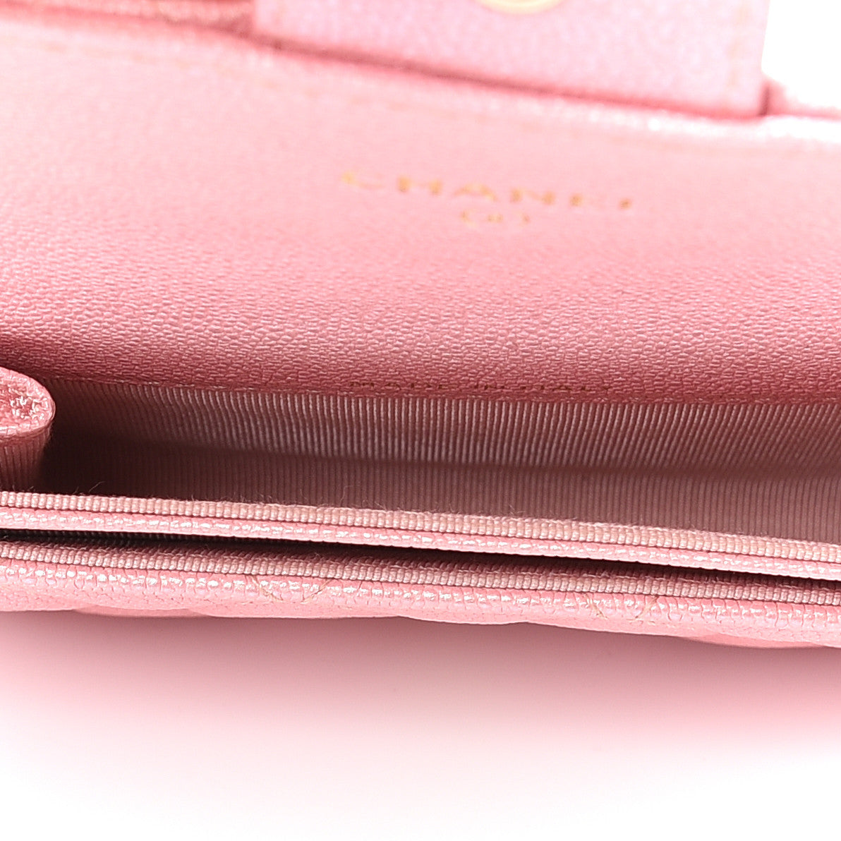 Iridescent Caviar Quilted Flap Card Holder Rose Pink