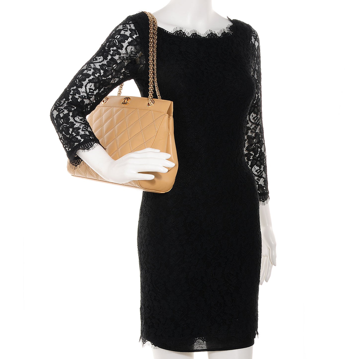 Lambskin Quilted CC Shoulder Bag Beige