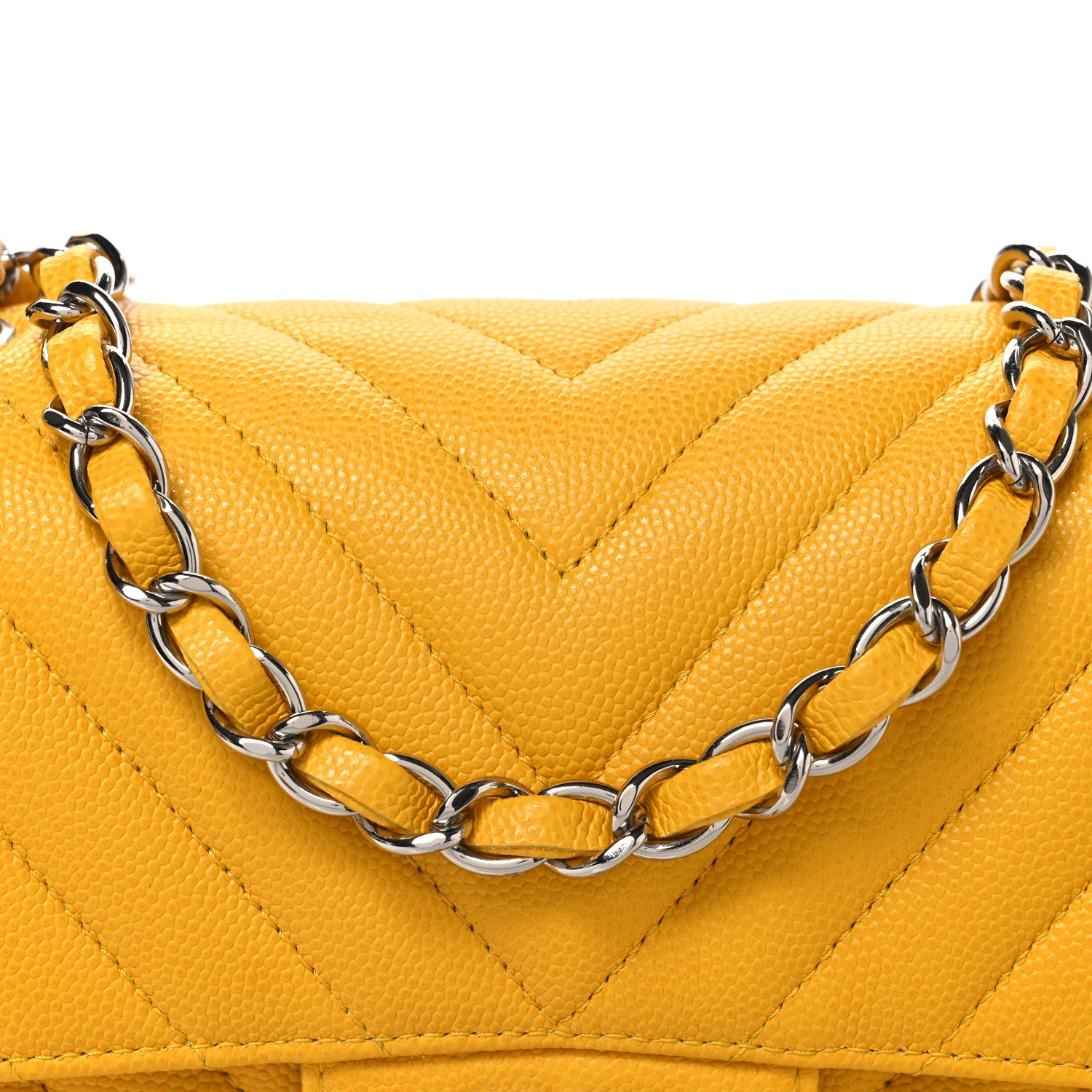 Chanel Caviar Chevron Quilted Mini Rectangular Flap Yellow 8 of 10