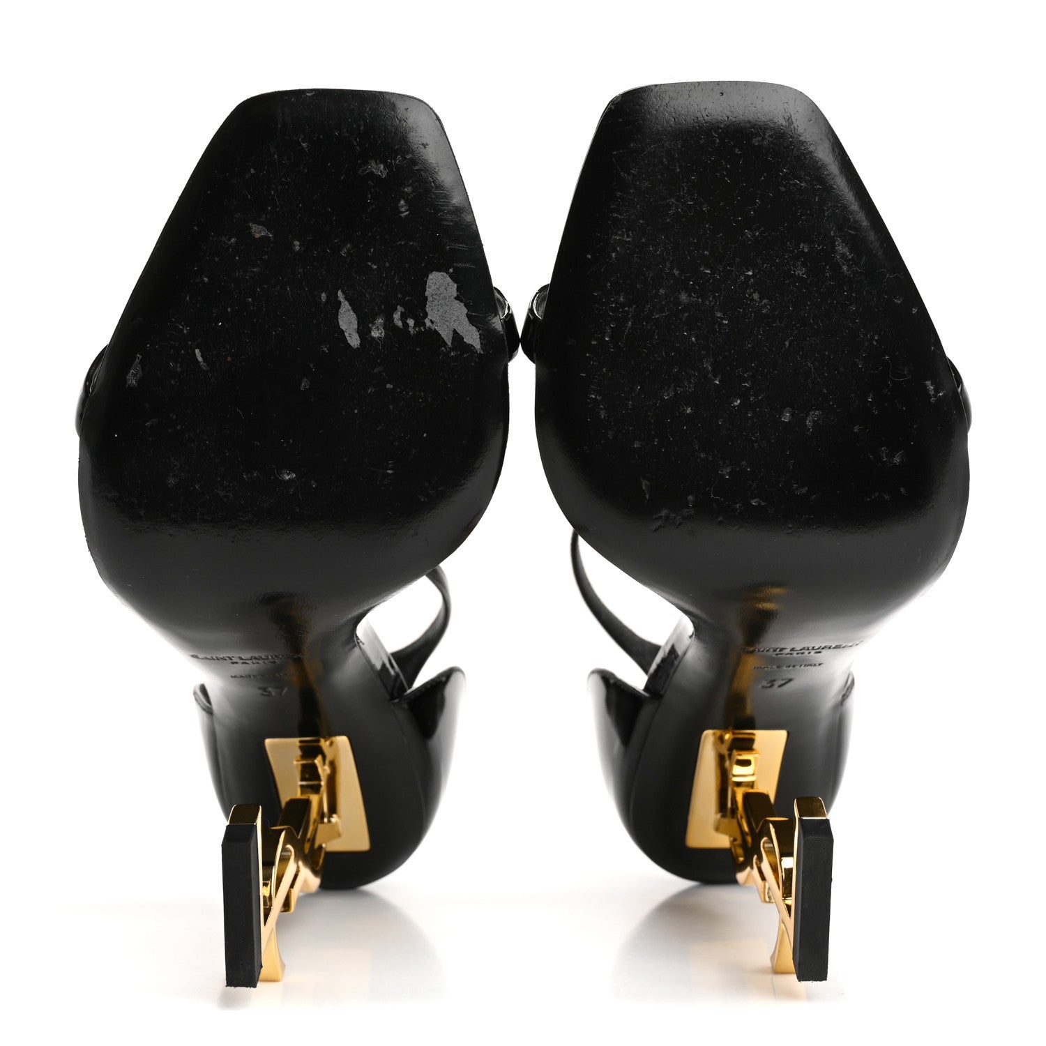 Saint Laurent Patent Calfskin Opyum 110 Sandals 37 Black Gold 6 of 10