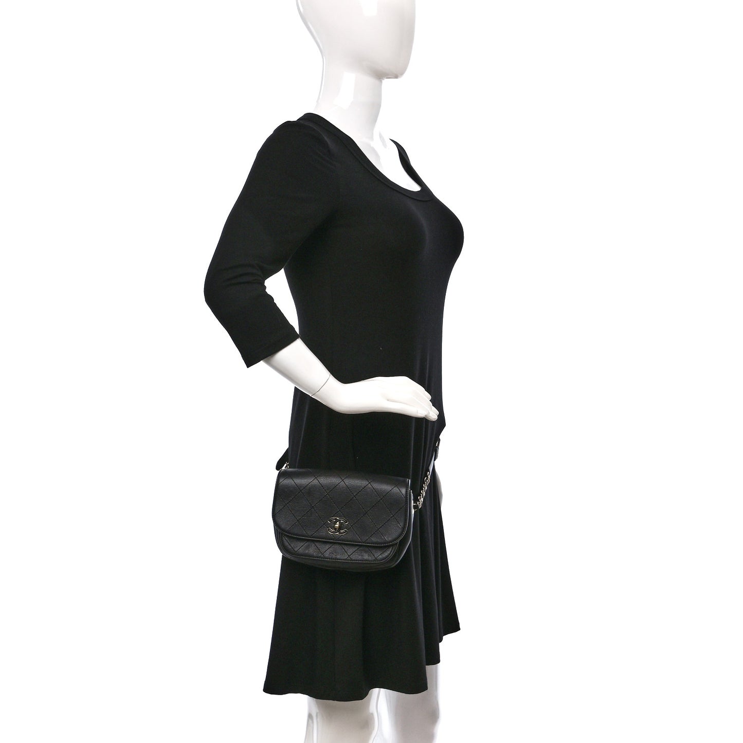 Calfskin Stitched Coco Curve Waist Bag Black