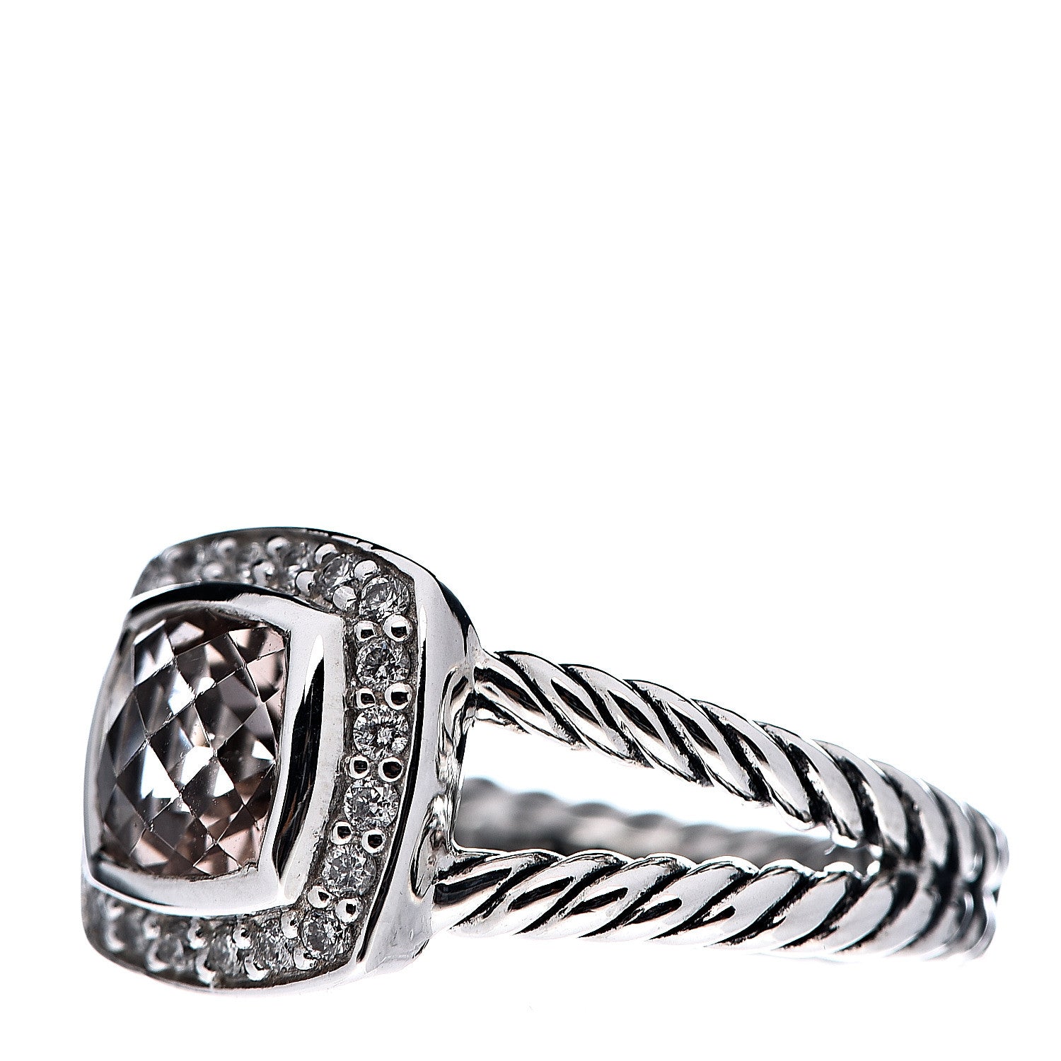 David Yurman Sterling Silver Diamond Morganite 7mm Petite Albion Ring 52 6 3 of 5