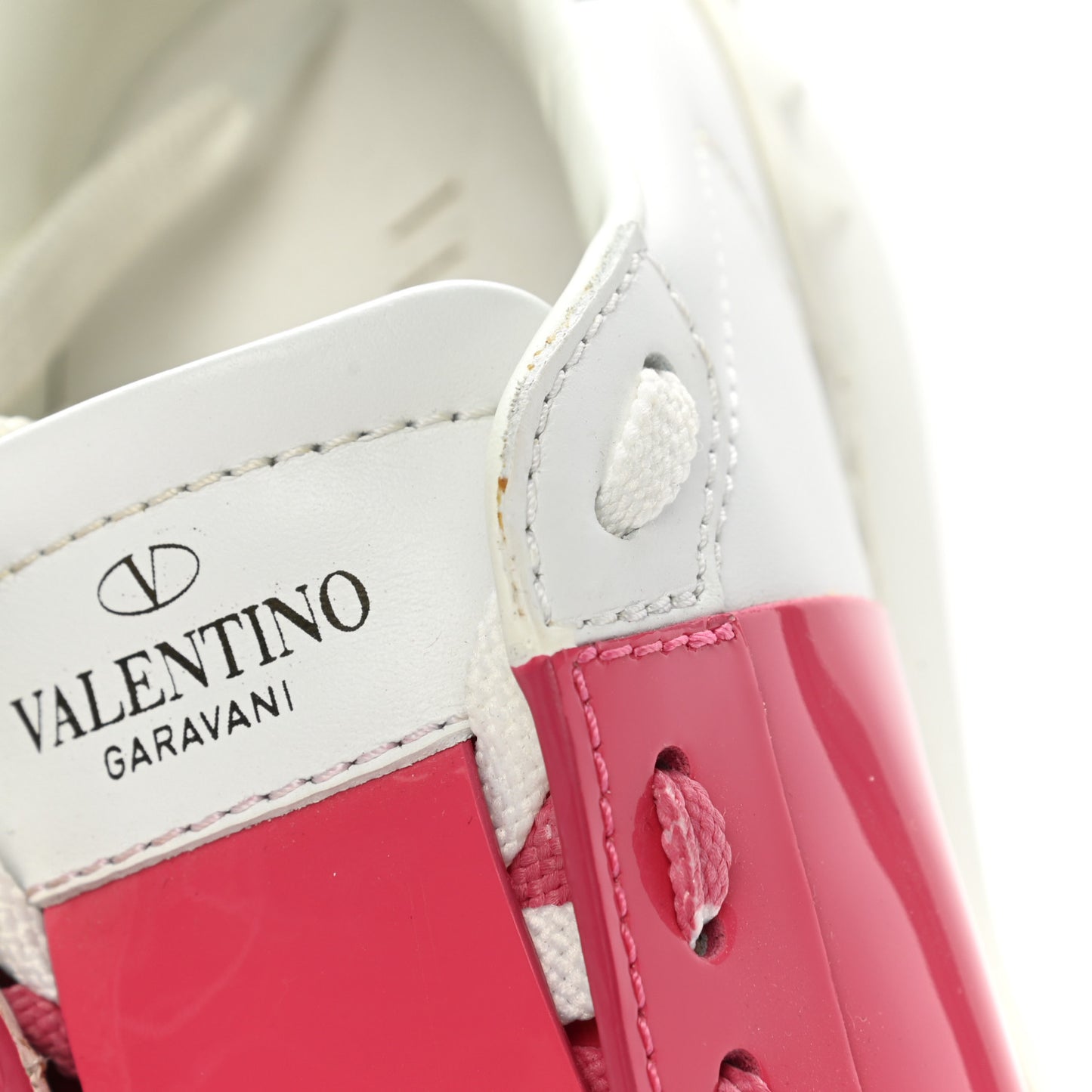 Calfskin Patent Womens Rockstud Open Sneakers 36.5 White Fuchsia