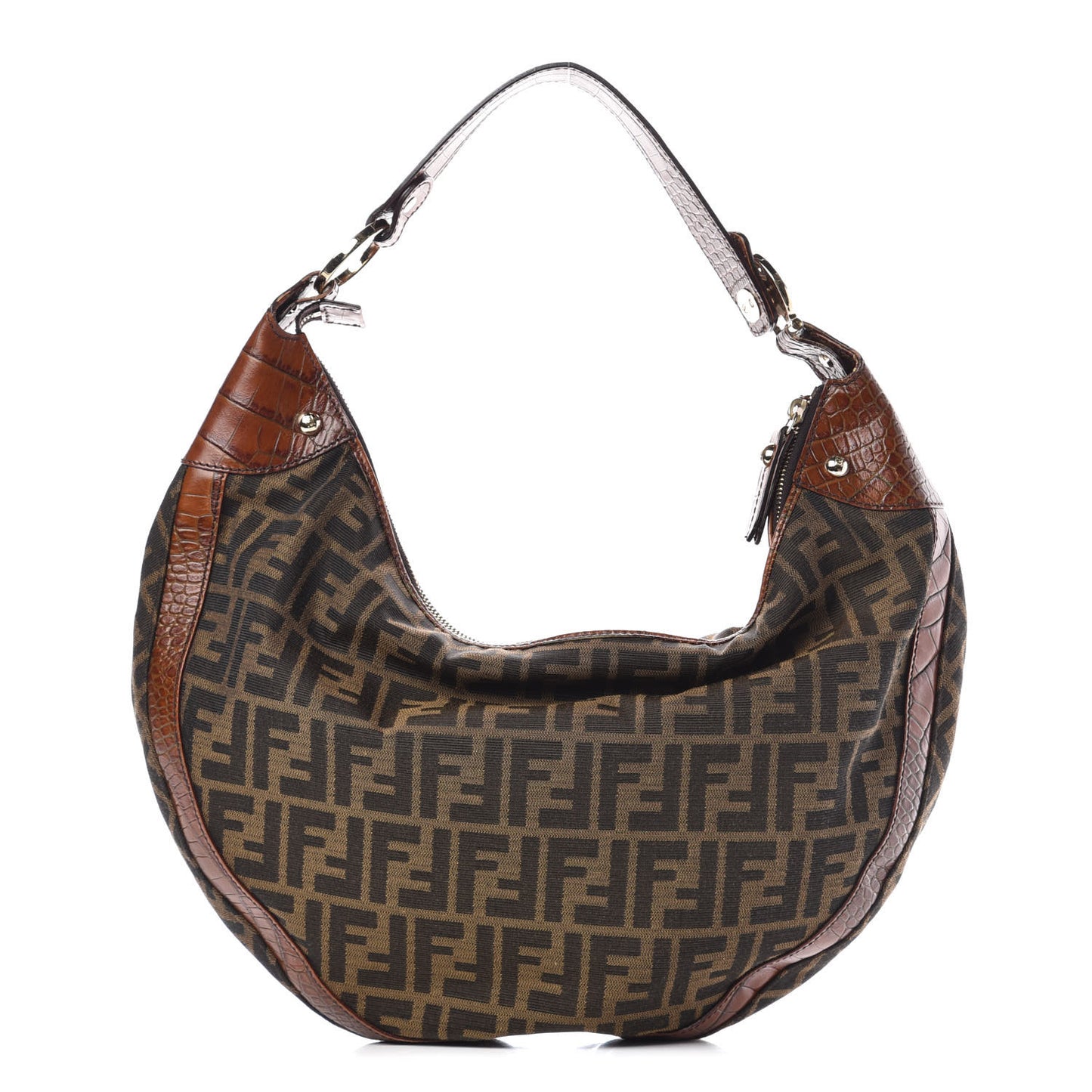 Zucca Calfskin Crocodile Embossed Chef Hobo Tobacco