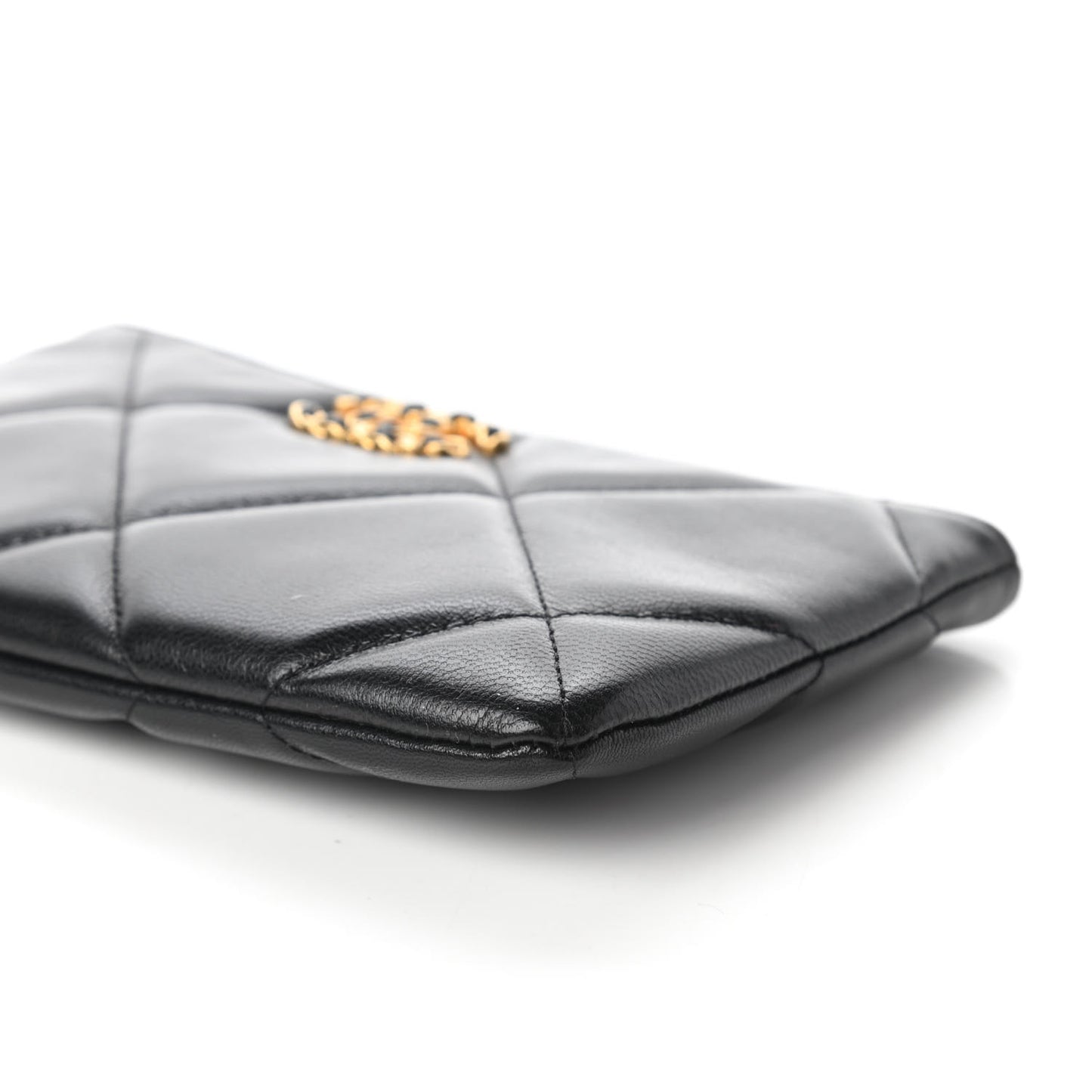 Goatskin Quilted Small Chanel 19 Pouch Black