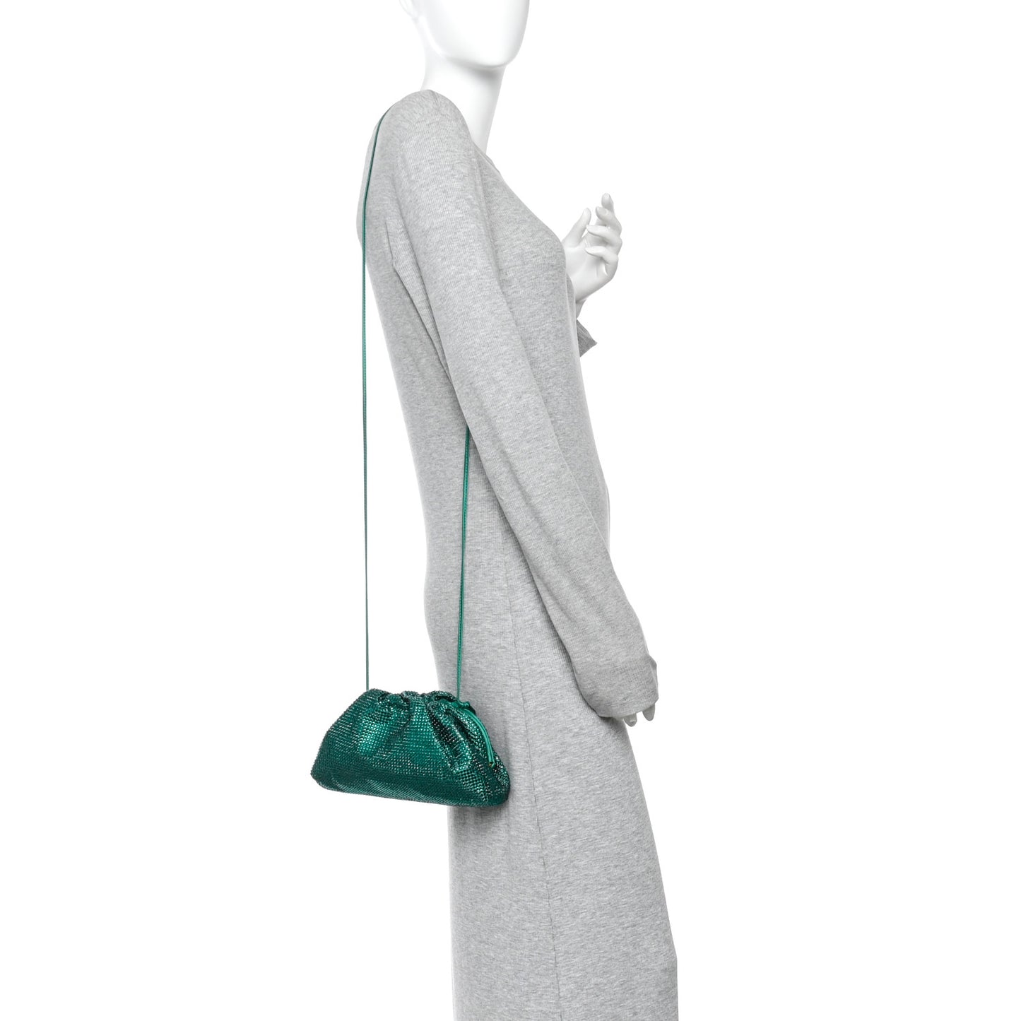 Satin Crystal Embellished The Mini Pouch Emerald