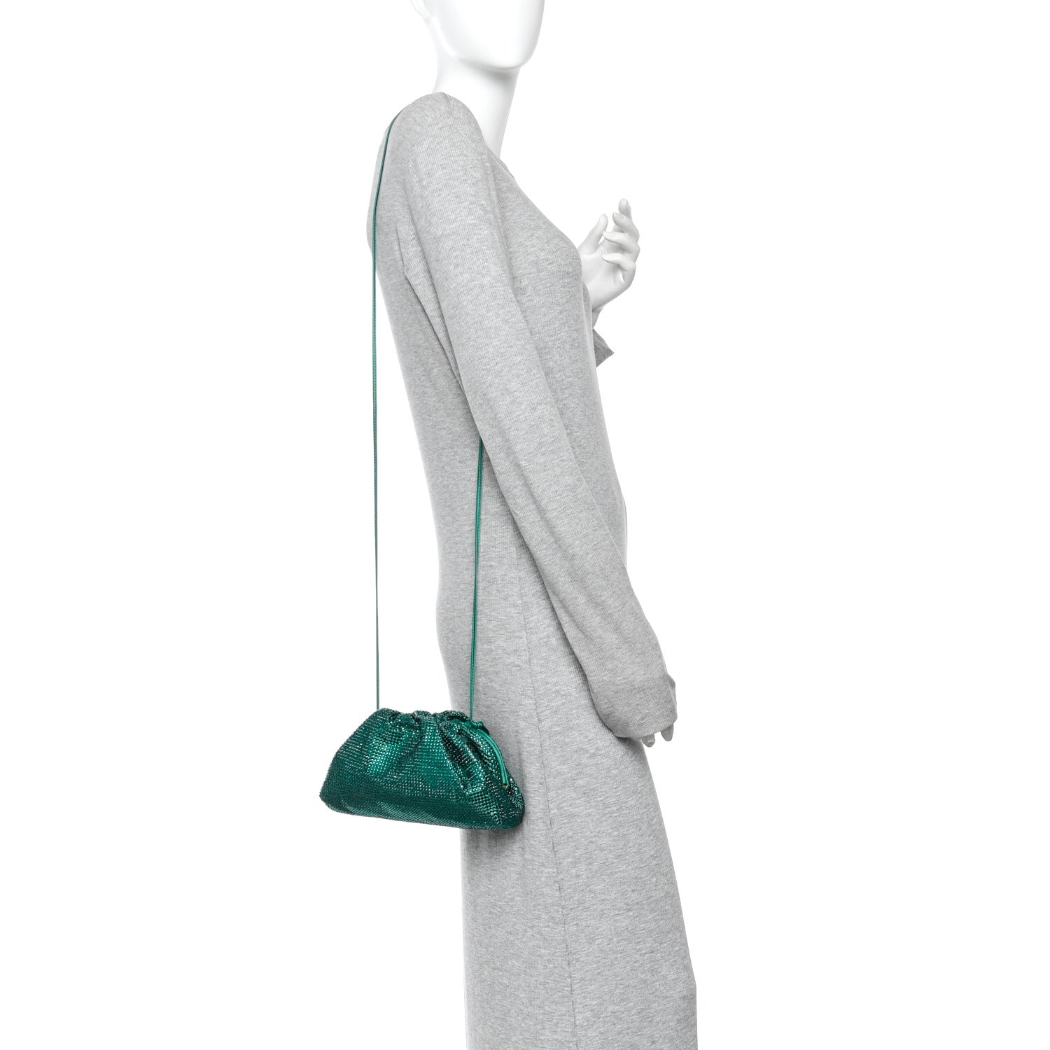 Bottega Veneta Satin Crystal Embellished The Mini Pouch Emerald 2 of 10