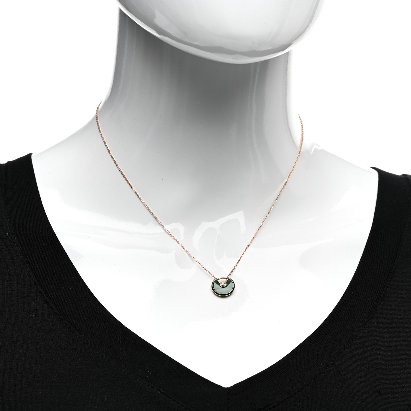 18K Pink Gold Diamond Malachite XS Amulette de Cartier Pendant Necklace