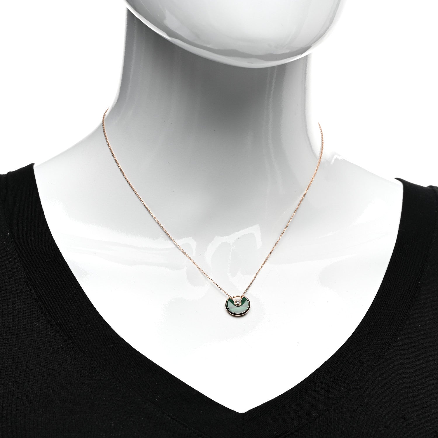 Cartier 18K Pink Gold Diamond Malachite XS Amulette de Cartier Pendant Necklace 2 of 5