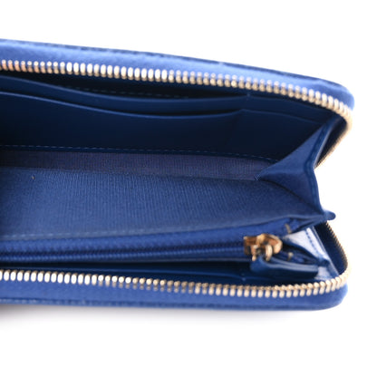 Chanel Caviar Camellia Embossed Medium Zip Around Gusset Wallet Blue 5 of 8