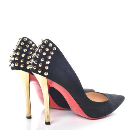 Christian Louboutin Suede Spiked Zappa 100 Pumps 35 Black Gold 4 of 18