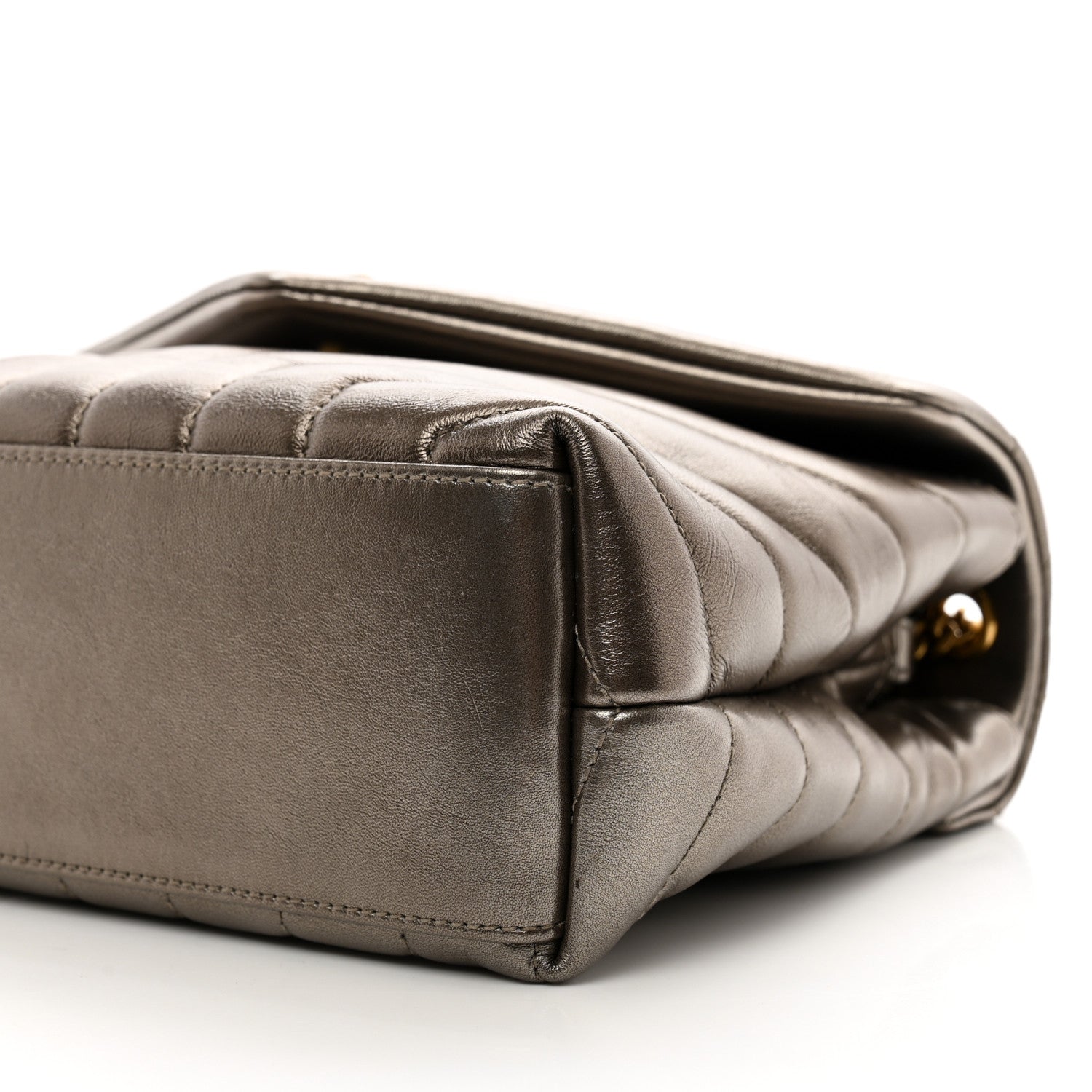 Saint Laurent Metallic Calfskin Y Quilted Monogram Small Loulou Chain Satchel Pewter 11 of 12