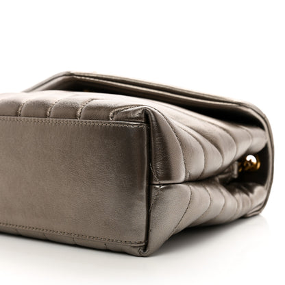 Saint Laurent Metallic Calfskin Y Quilted Monogram Small Loulou Chain Satchel Pewter 11 of 12
