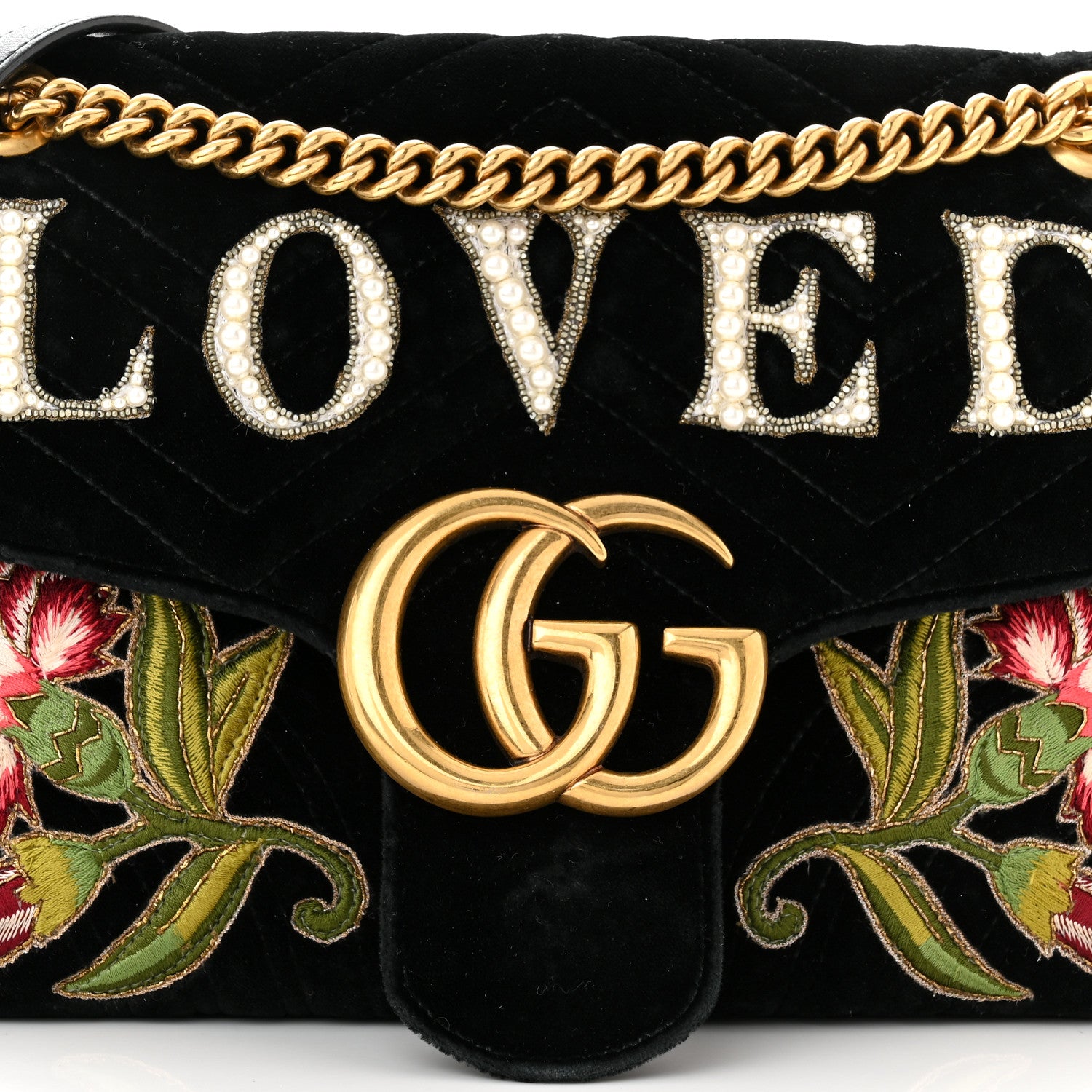 Gucci Velvet Matelasse Loved Embroidered Medium GG Marmont Shoulder Bag Black 8 of 10