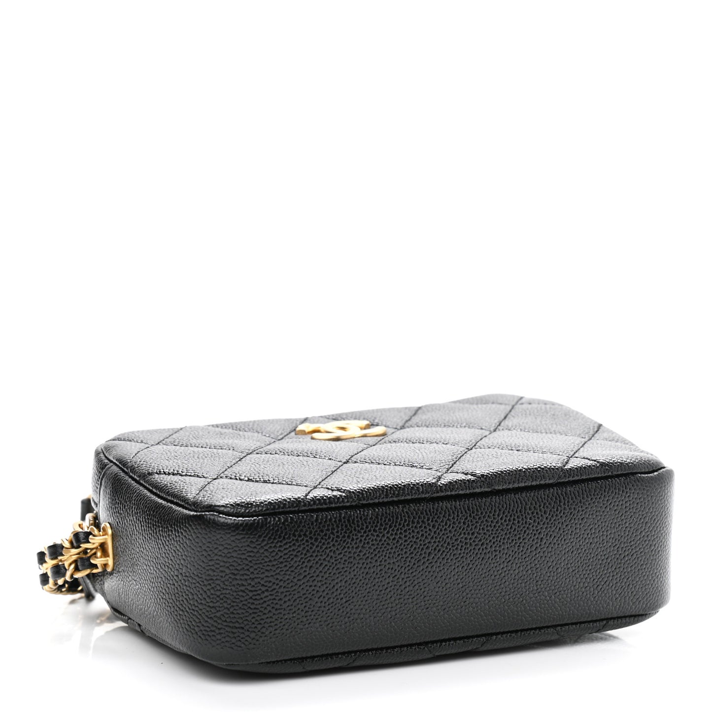 Shiny Caviar Quilted Chain Melody Camera Bag Black