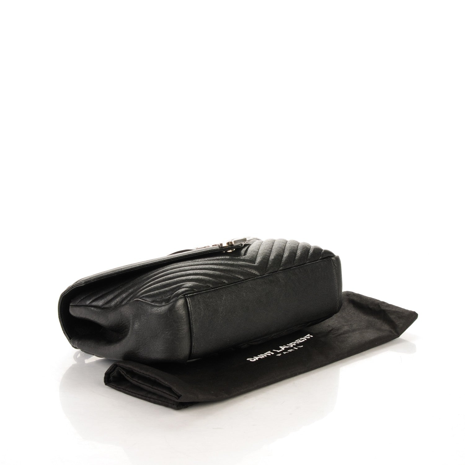 Saint Laurent Sheepskin Matelasse Chevron Monogram Large College Satchel Black 4 of 7
