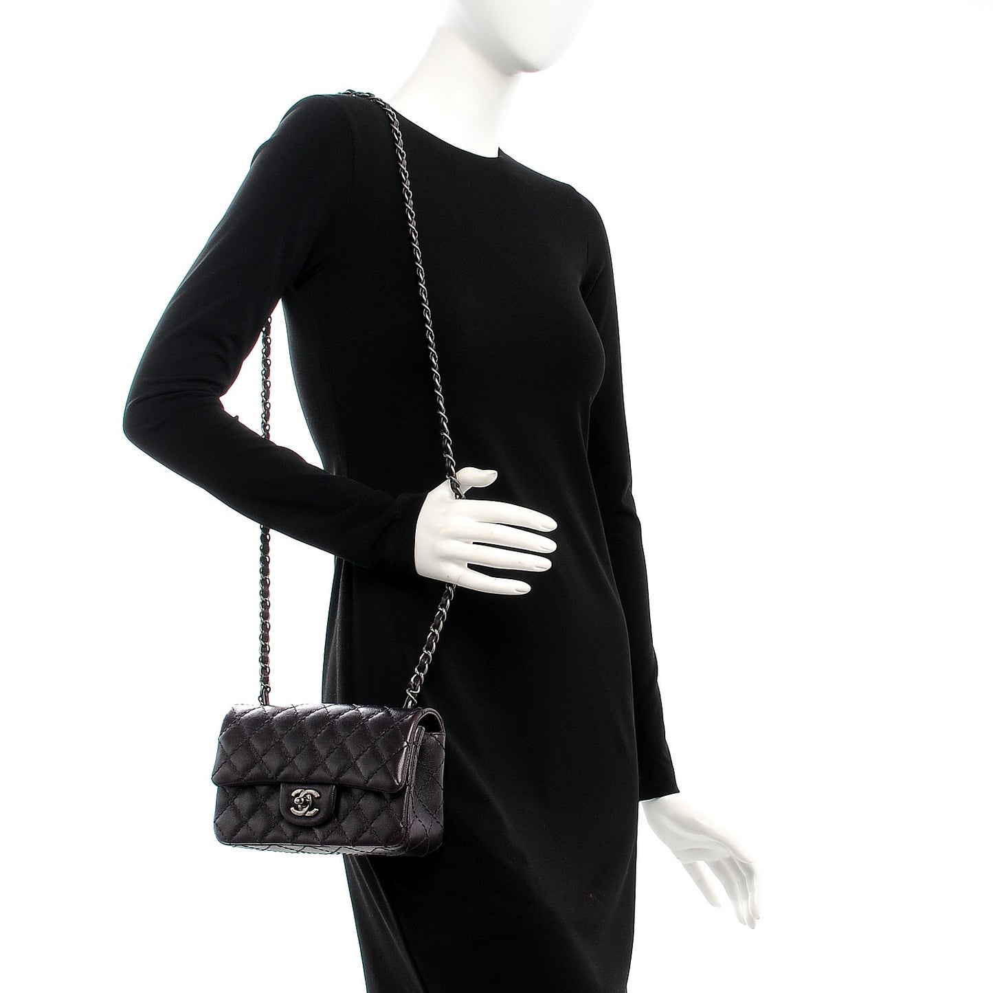 Washed Caviar Quilted Mini Rectangular Flap Dark Purple