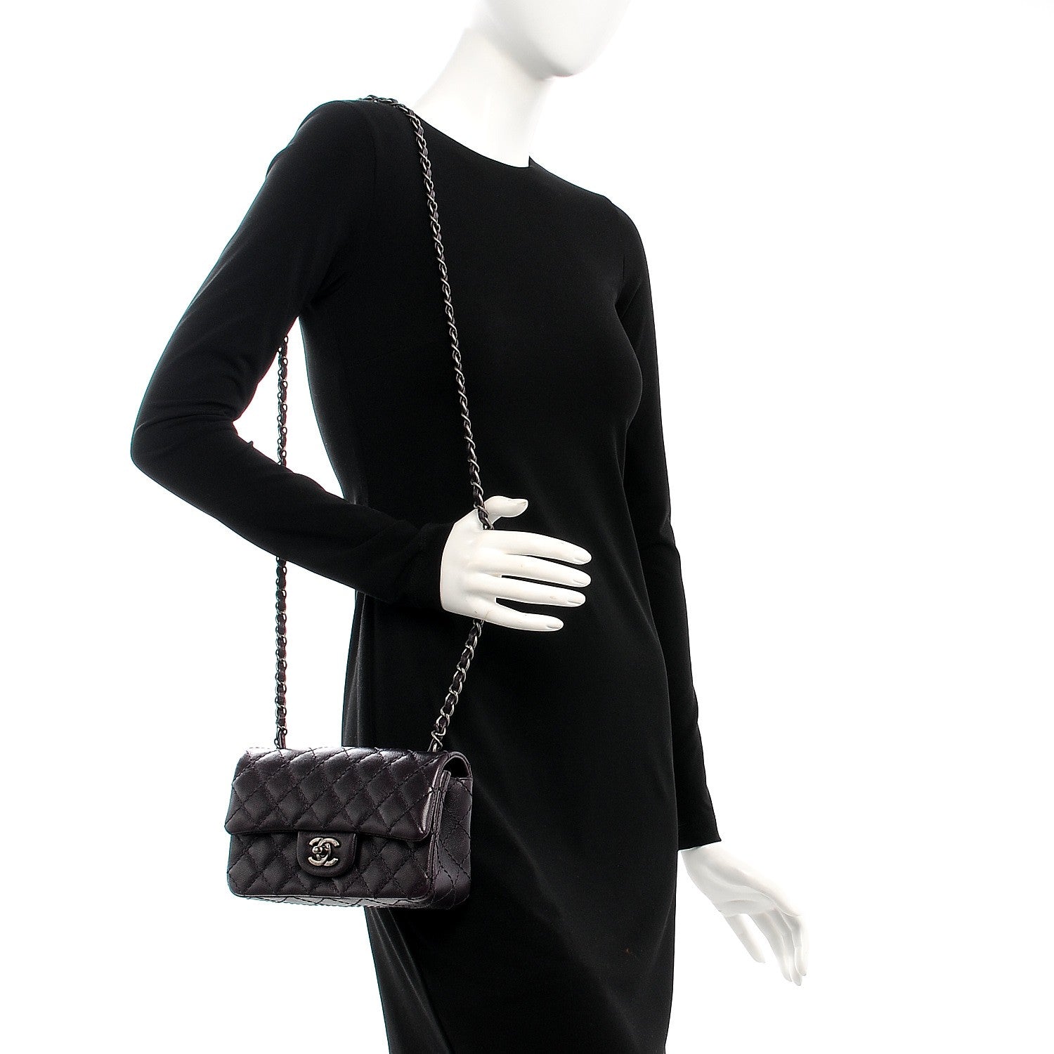 Chanel Washed Caviar Quilted Mini Rectangular Flap Dark Purple 2 of 8