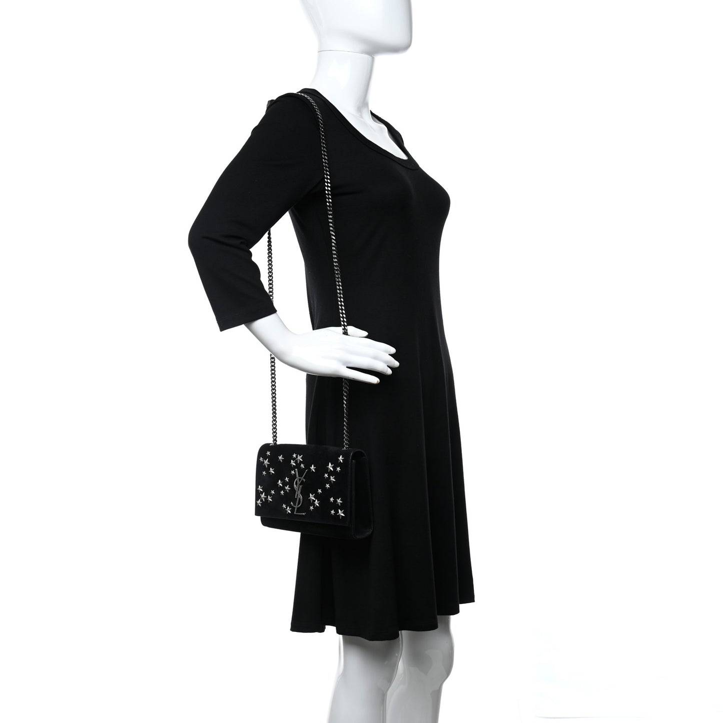 Suede Star Studded Monogram Small Kate Satchel Black