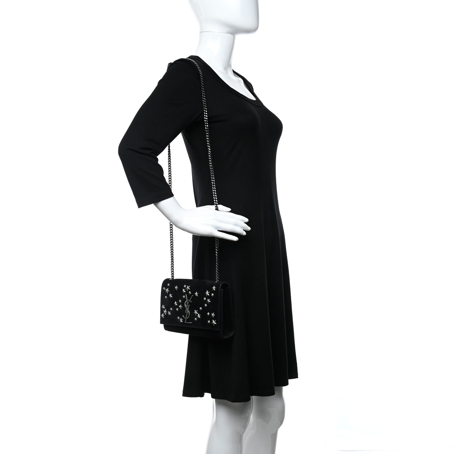 Saint Laurent Suede Star Studded Monogram Small Kate Satchel Black 2 of 8