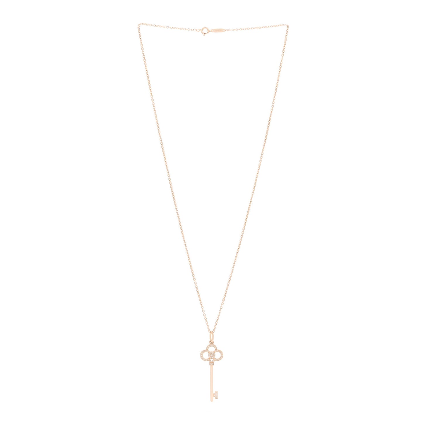 18K Rose Gold Diamond Crown Key Pendant Necklace