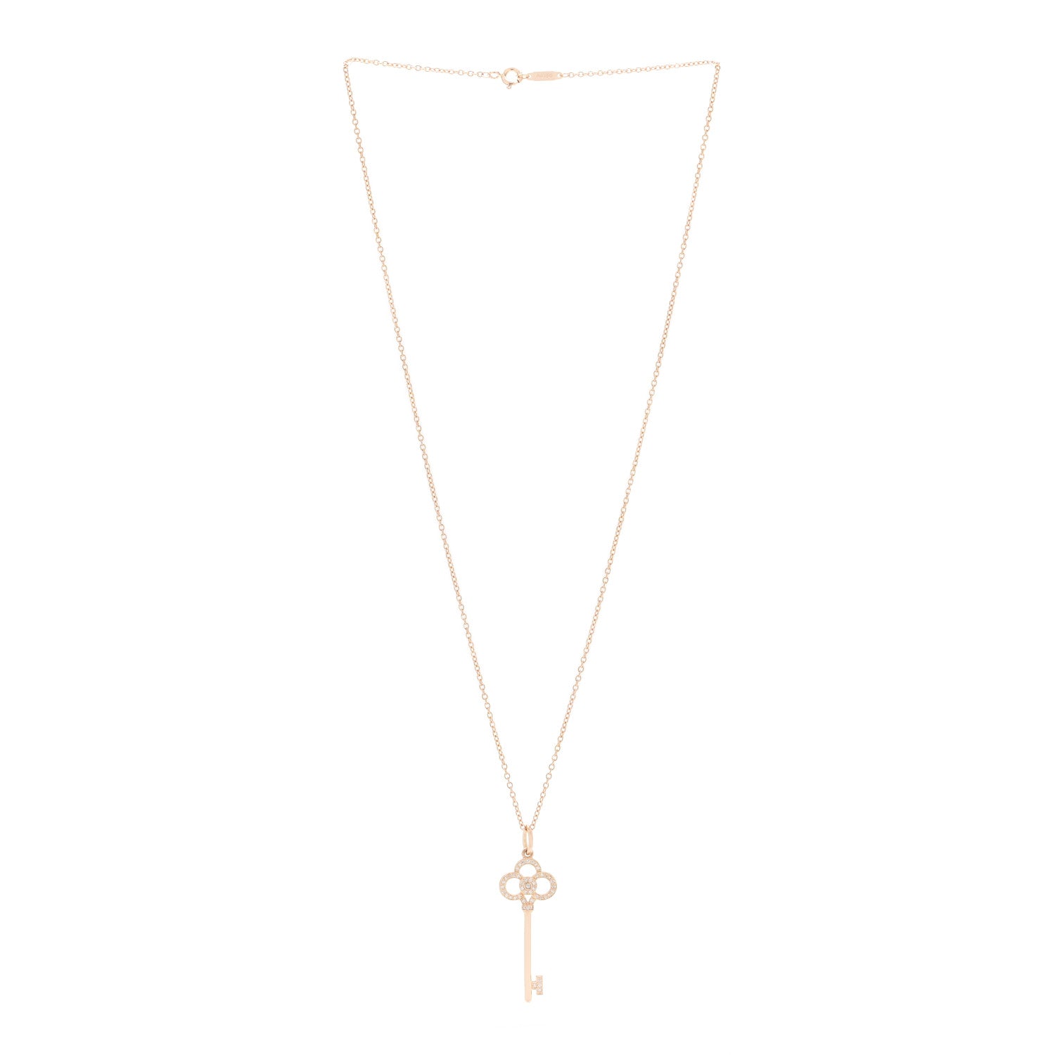 Tiffany 18K Rose Gold Diamond Crown Key Pendant Necklace 3 of 6