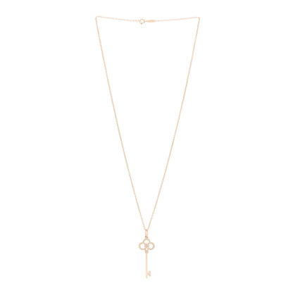 Tiffany 18K Rose Gold Diamond Crown Key Pendant Necklace 3 of 6