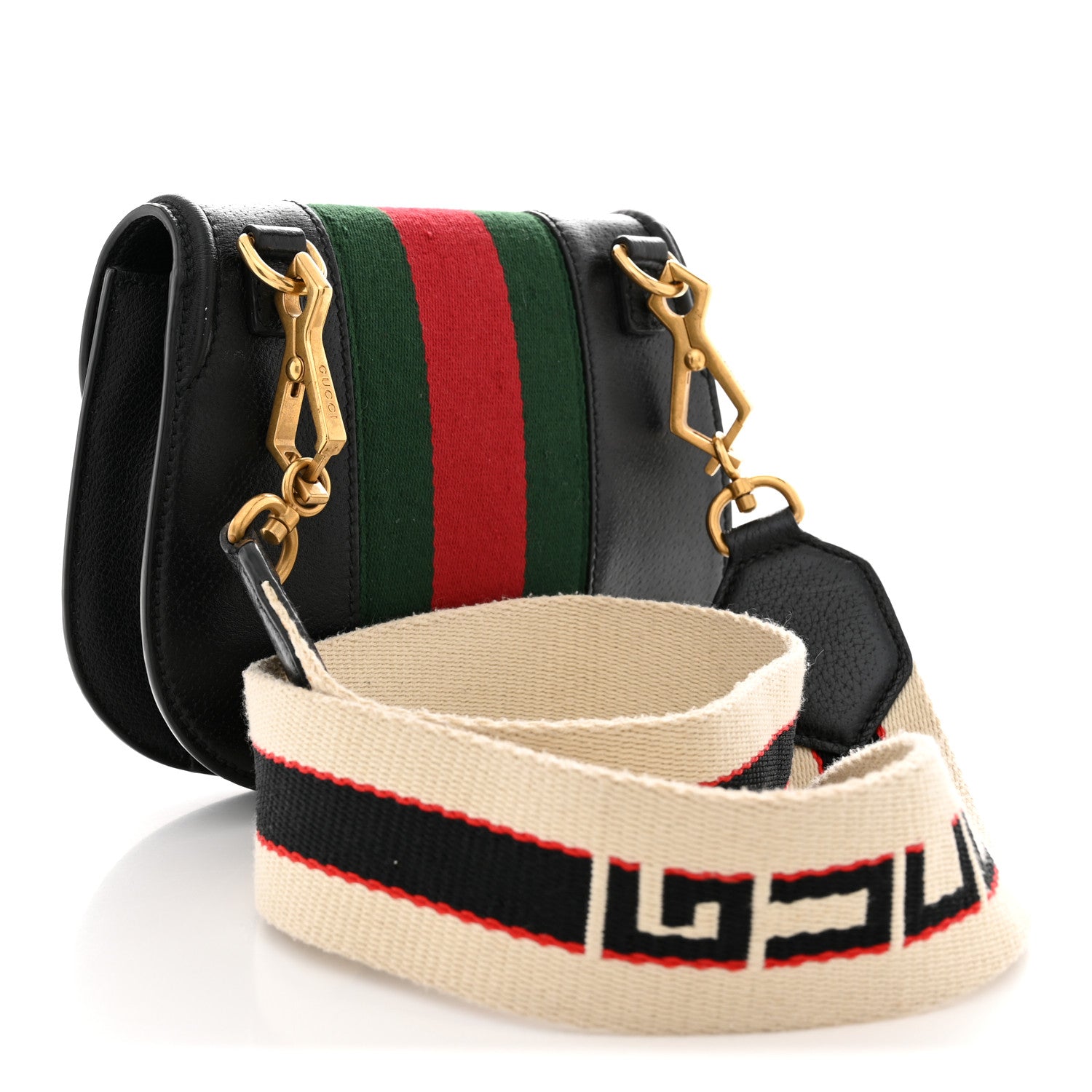 Gucci Calfskin Web Crystal Butterfly Stripe Small Totem Shoulder Bag Black 3 of 11