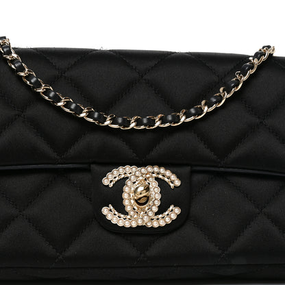 Chanel Satin Quilted Pearl CC Flap Clutch Black 8 of 10