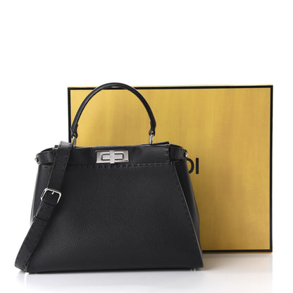 Fendi Cuoio Romano Selleria Bi-Color Medium Peekaboo Iconic Satchel Black Mou 13 of 13
