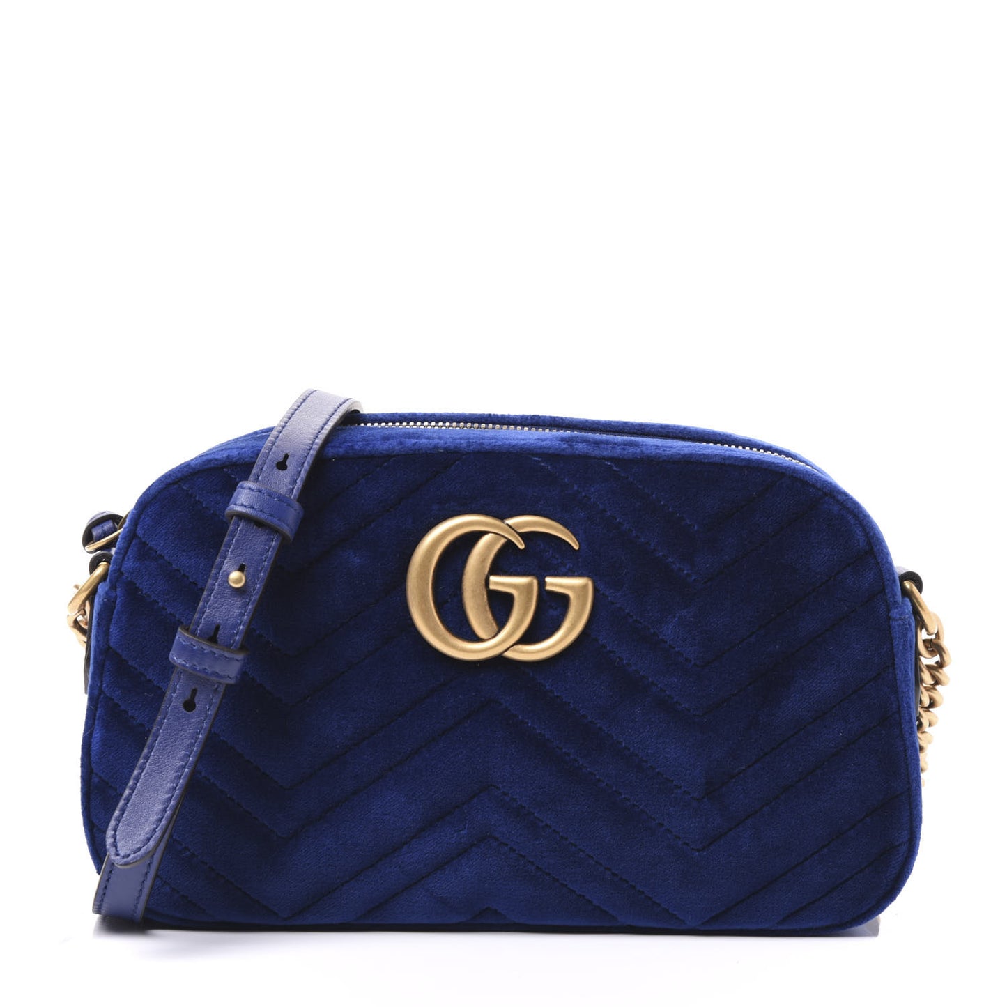 Velvet Matelasse Small GG Marmont Chain Shoulder Bag Cobalt