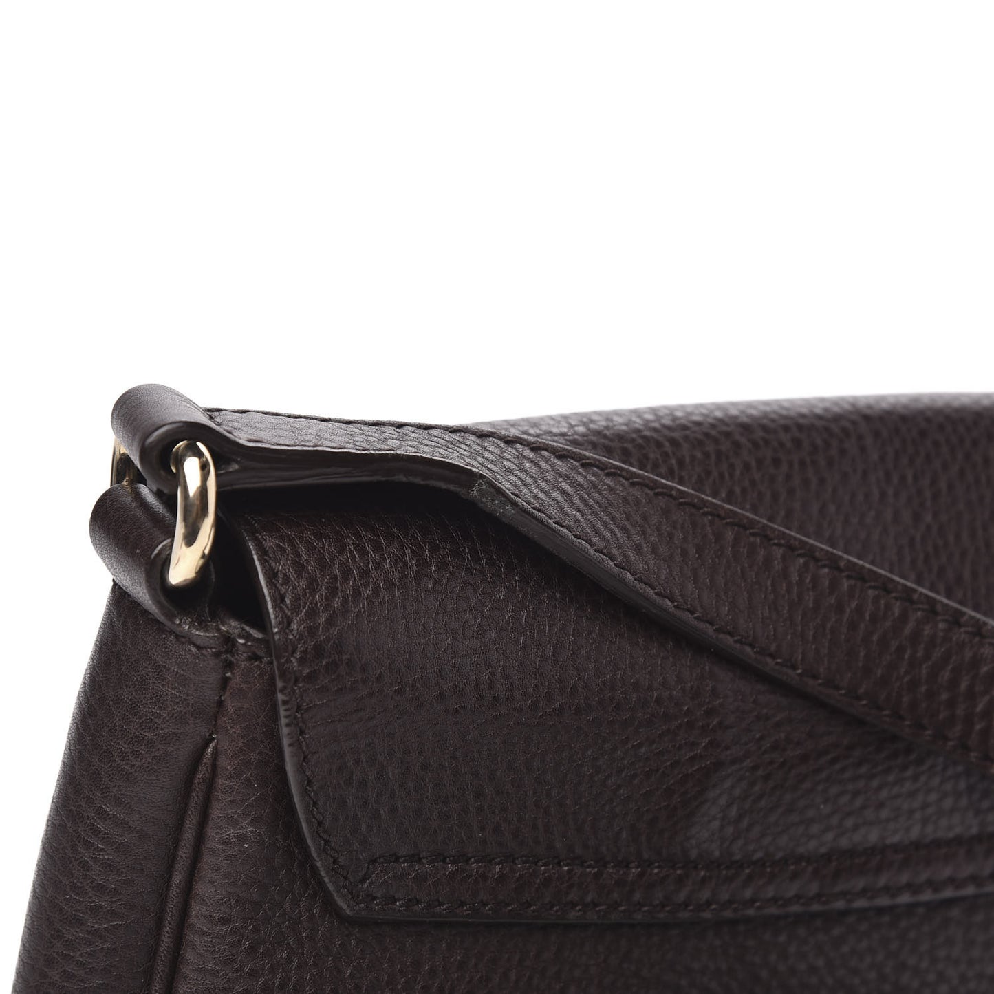 Pebbled Calfskin Web Small Dressage Shoulder Bag Dark Brown