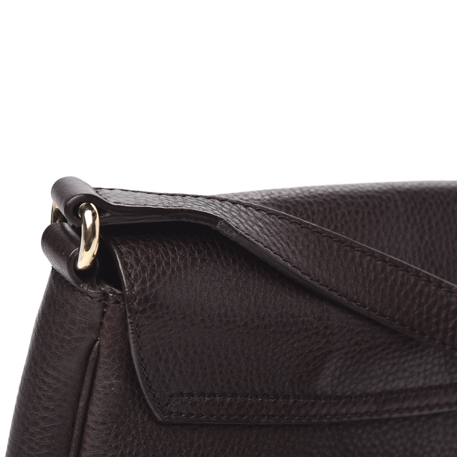 Gucci Pebbled Calfskin Web Small Dressage Shoulder Bag Dark Brown 9 of 10