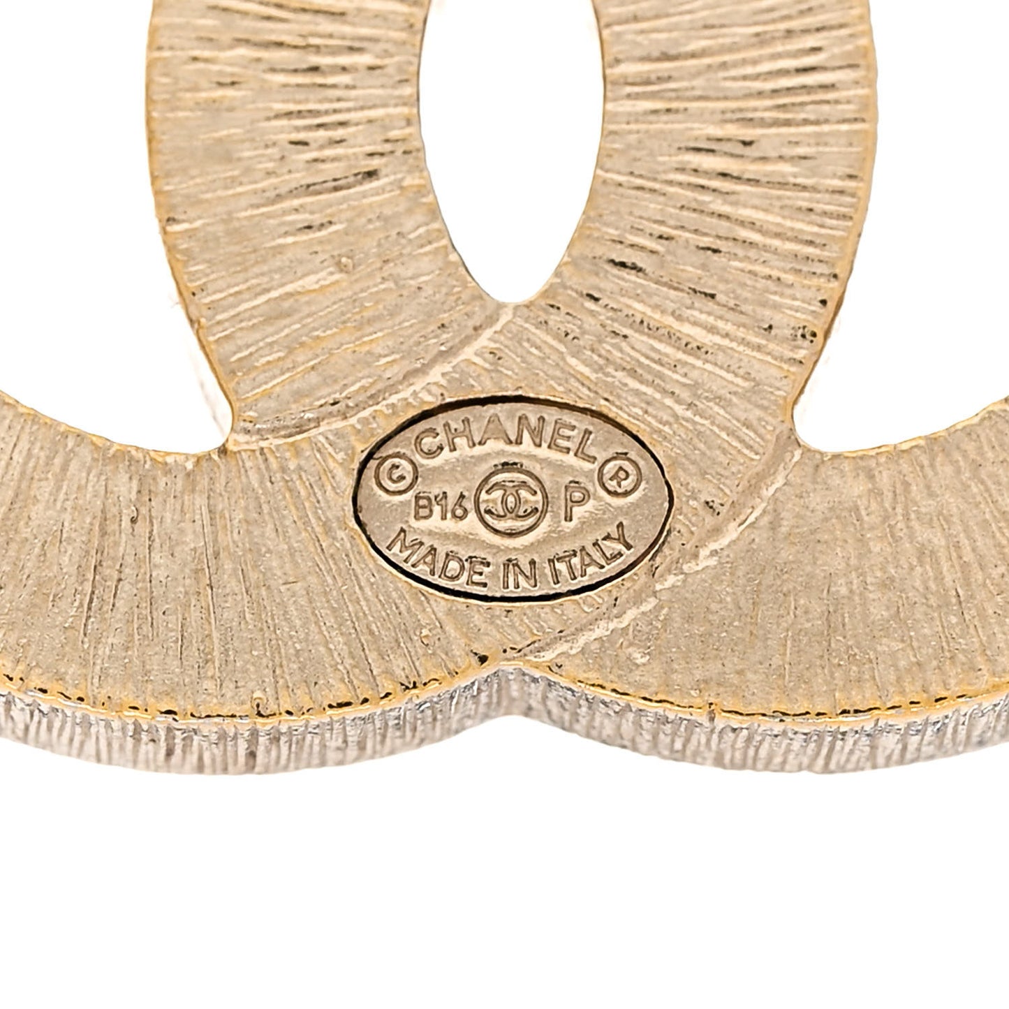 Metal Quilted CC Earrings Gold White