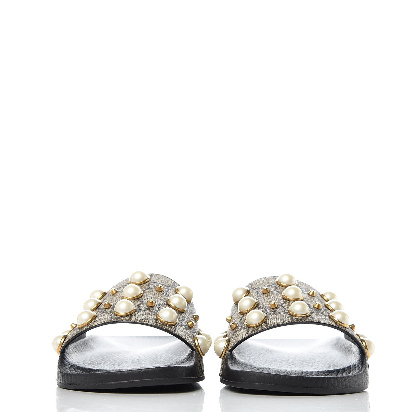 GG Supreme Monogram Pearls Slide Sandals 36 Beige