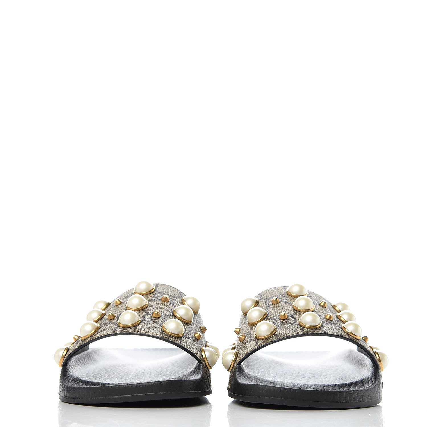 Gucci GG Supreme Monogram Pearls Slide Sandals 36 Beige 2 of 8