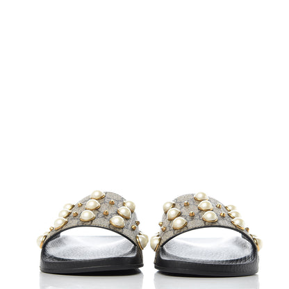 Gucci GG Supreme Monogram Pearls Slide Sandals 36 Beige 2 of 8